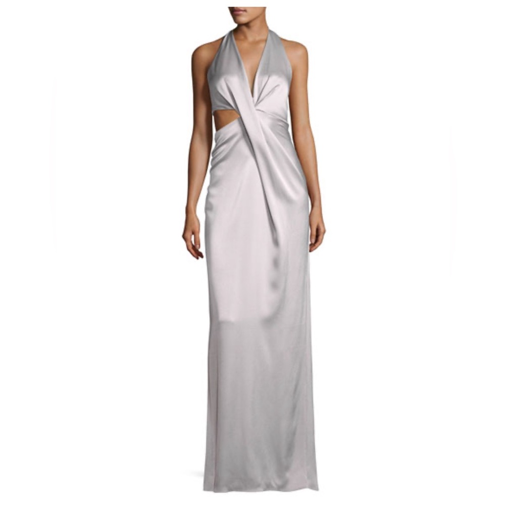 Halston Heritage Deep V silver dress